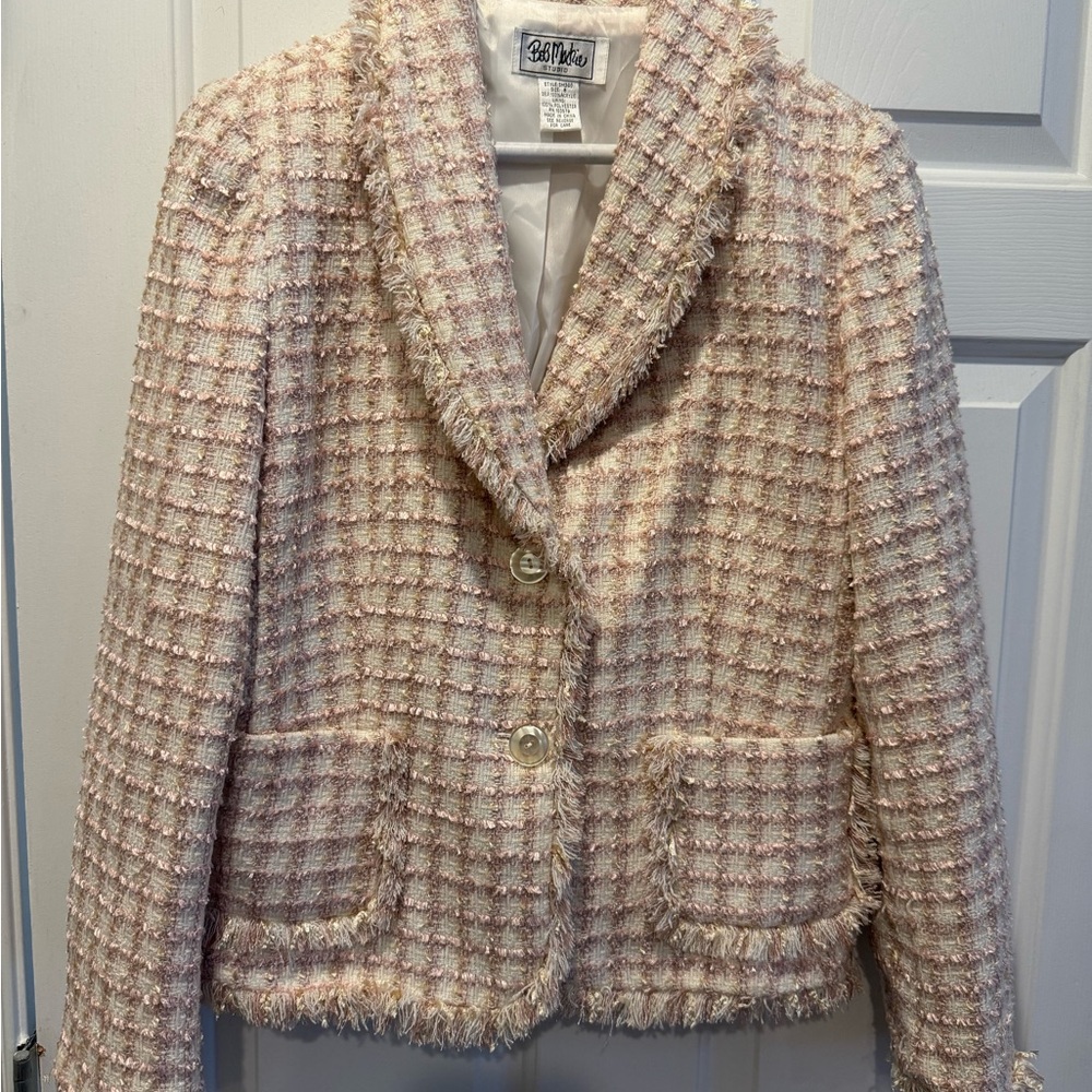Bob Mackie Studio Pink Blazer with Frayed Edges, sz 8